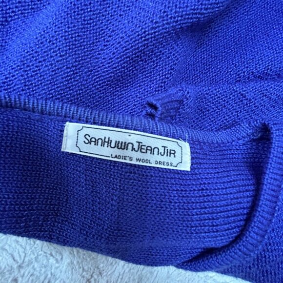 San Huwn Jean Jir Womens Knitted Wool Beaded Sequined Sweater Top Stretch Blue - Picture 4 of 7